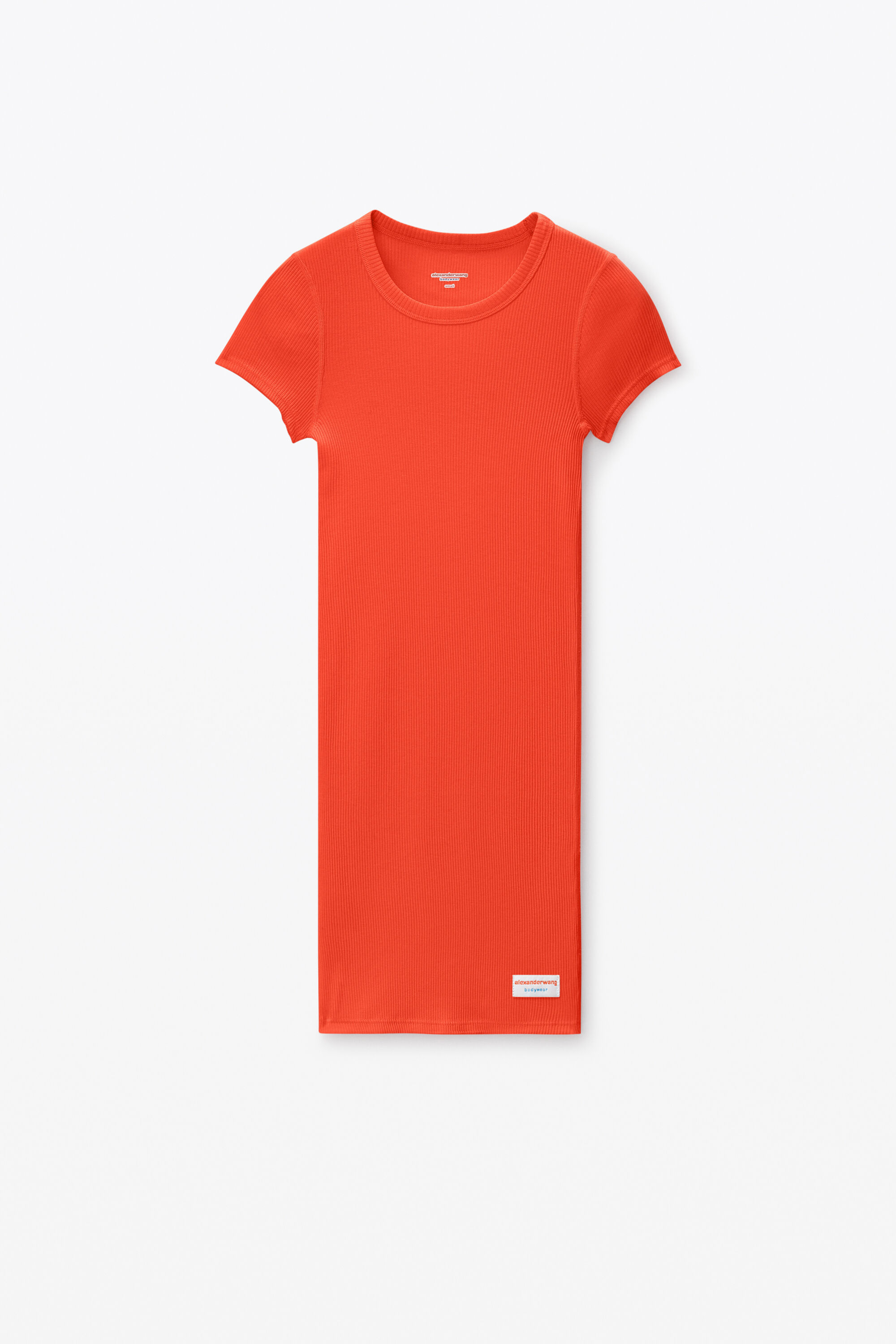 short-sleeve loungewear dress in ribbed cotton in FIERY RED
