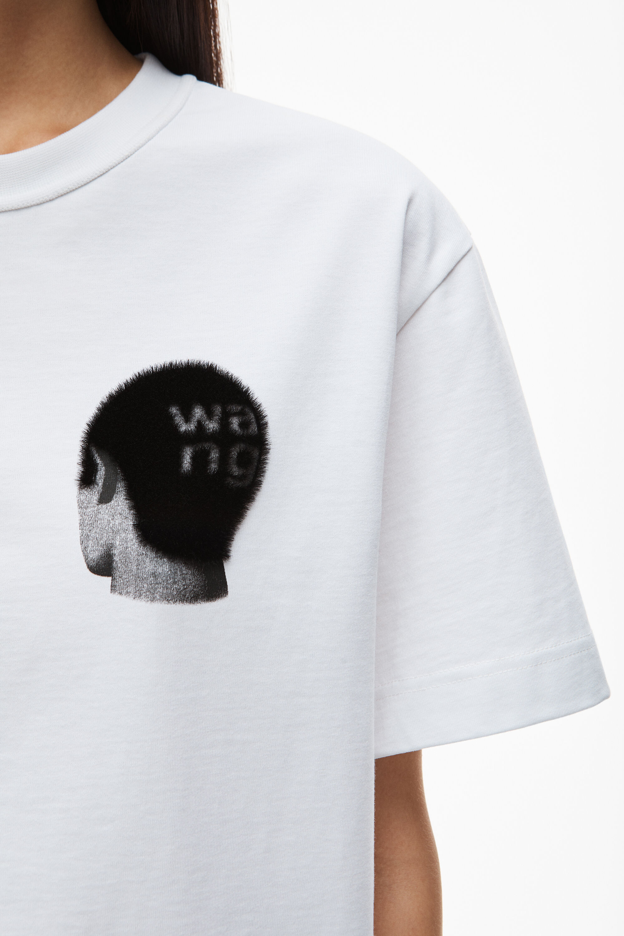 alexanderwang BUZZ CUT GRAPHIC TEE IN COMPACT JERSEY BRIGHT WHITE 