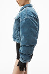Alexander Wang washed light indigo down trucker jacket in cotton velvet