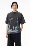 Alexander Wang washed black t-shirt noir à motif skyline shanghai avec strass thermocollés