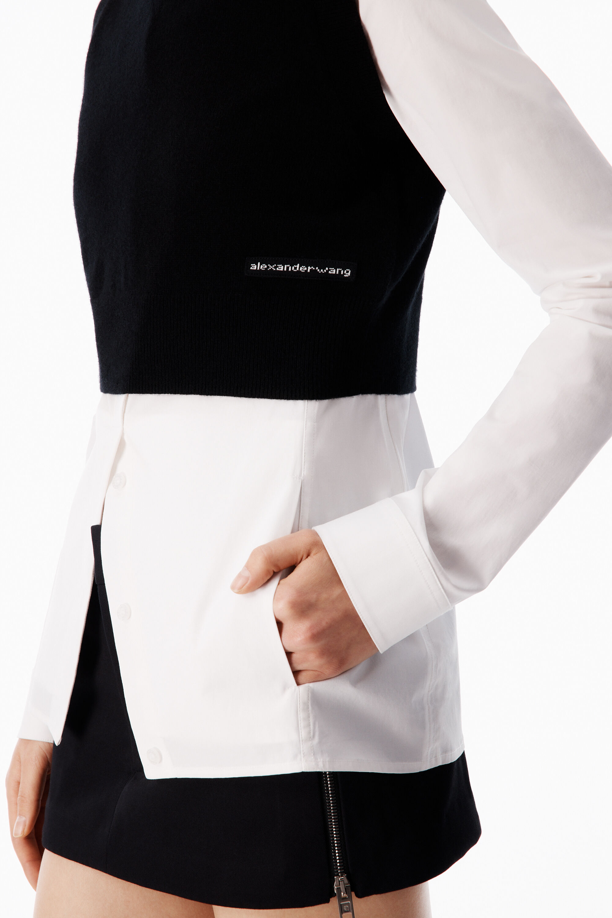 トップス alexanderwang prestyled knit vest shirt Prestyled Knit Vest Shirt in BLACK/WHITE | alexanderwang®