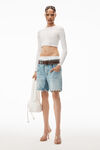 alexander wang mid-rise loose short in denim vintage faded indigo