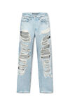 Indigo Distressed Jean with Knit Detail