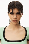 alexander wang contrast scoop neck tee in compact nylon absinthe