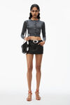 alexander wang 超细美利奴羊毛徽标短款开衫 charcoal melange