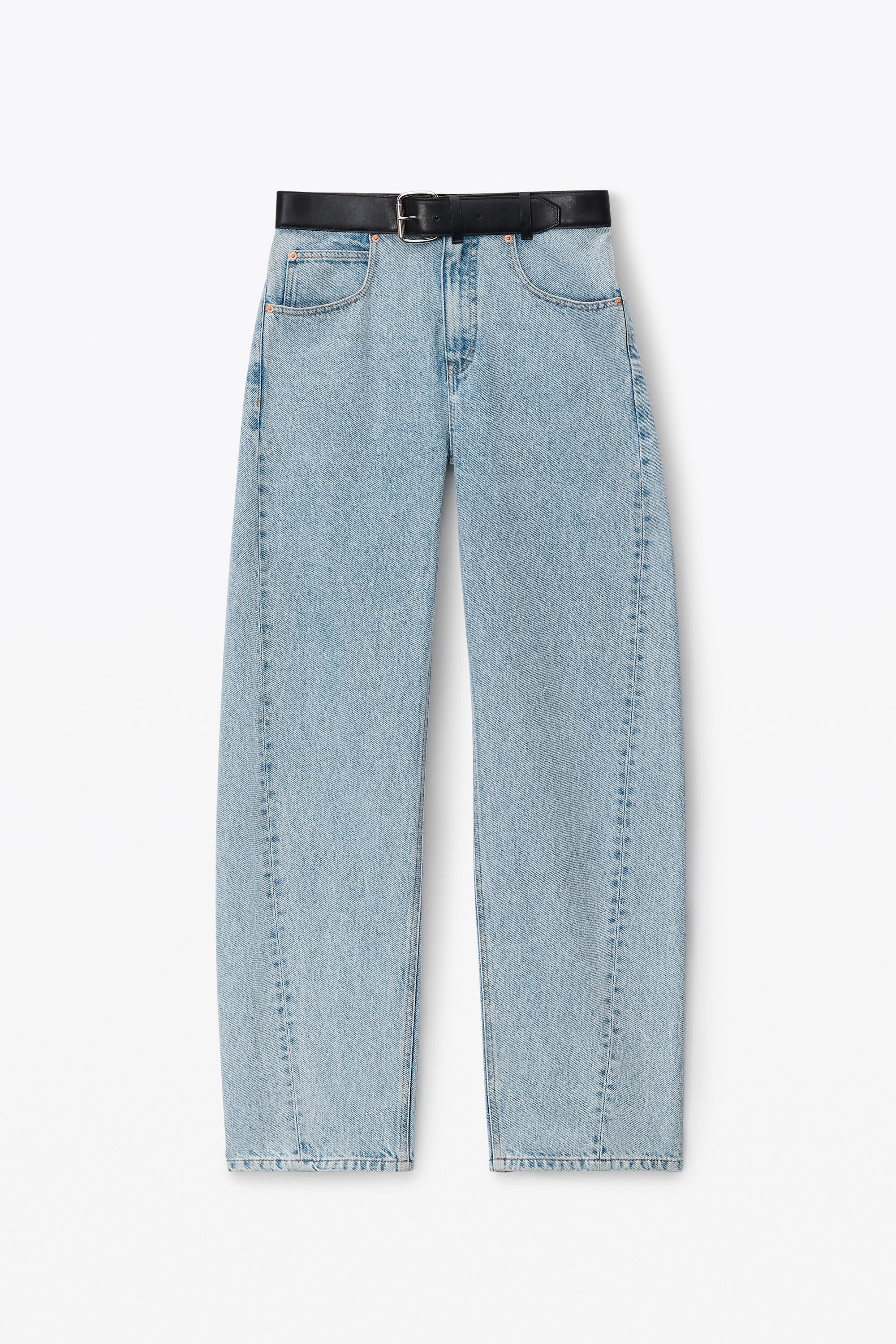 jeans a palloncino con cintura in pelle
