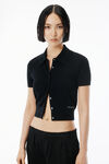 Alexander Wang black black wool short sleeve polo cardigan