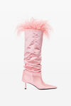 alexander wang viola 65 feather slouch boot in satin prism pink