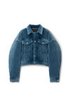 Alexander Wang washed light indigo down trucker jacket in cotton velvet