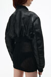 Leather Bomber Jacket With Crochet Hood