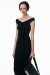 Alexander Wang black ruched wide v-neck maxi dress
