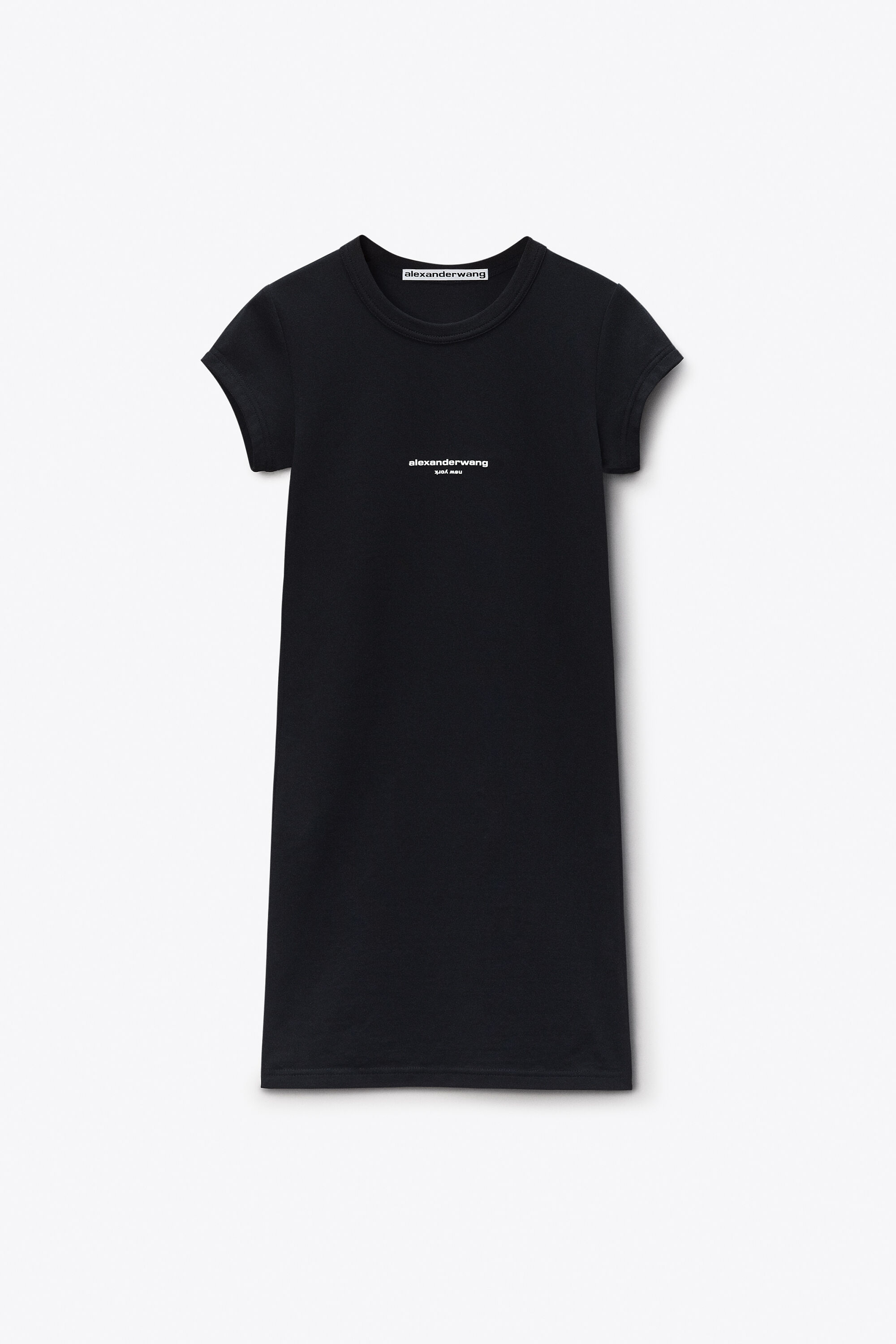 LOGO FITTED SHORT SLEEVE MINI DRESS in BLACK | alexanderwang®