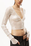 alexander wang v neck cardigan in sequin nylon snow white