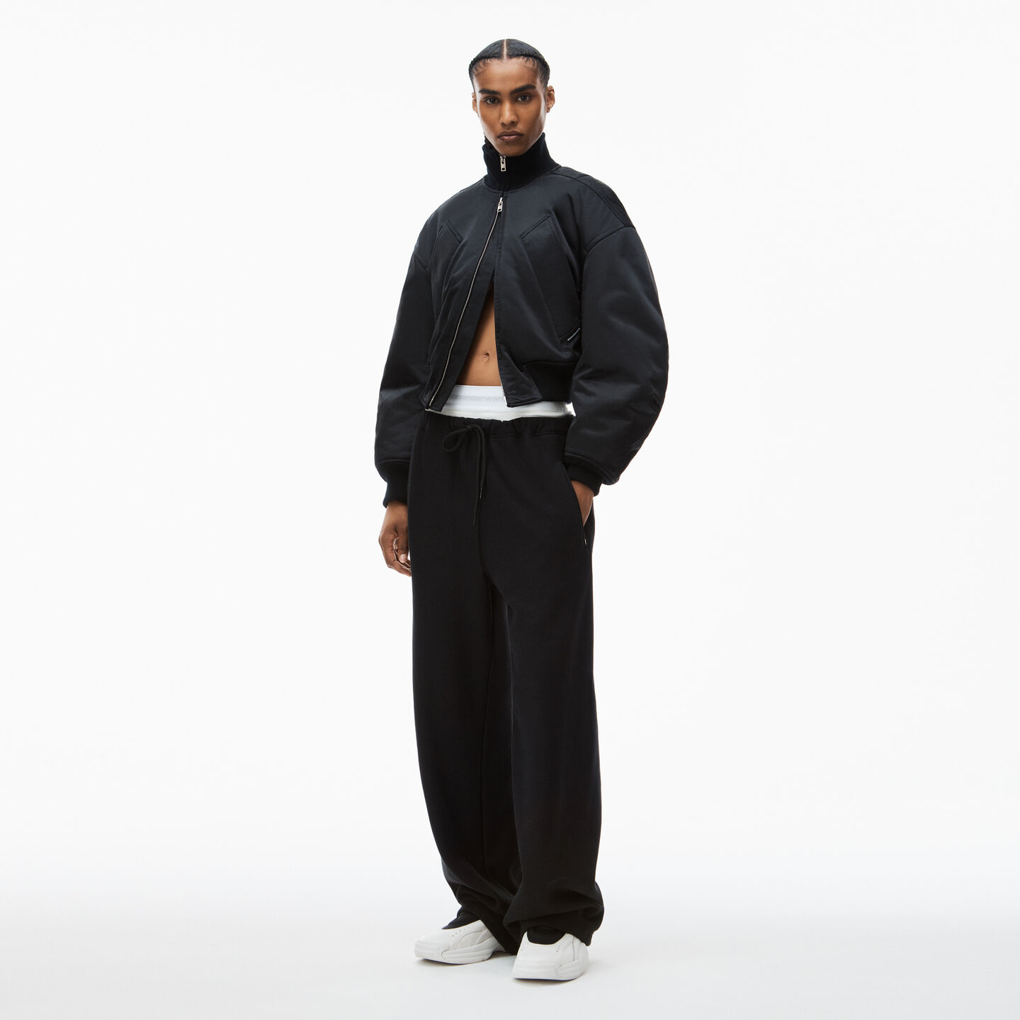 Shop Alexander Wang Wide Leg Sweatpants With Pre-styled Detachable Logo Brief In Faded Black