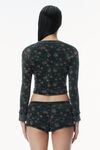 Alexander Wang washed black multi 花卉图案华夫格针织开衫