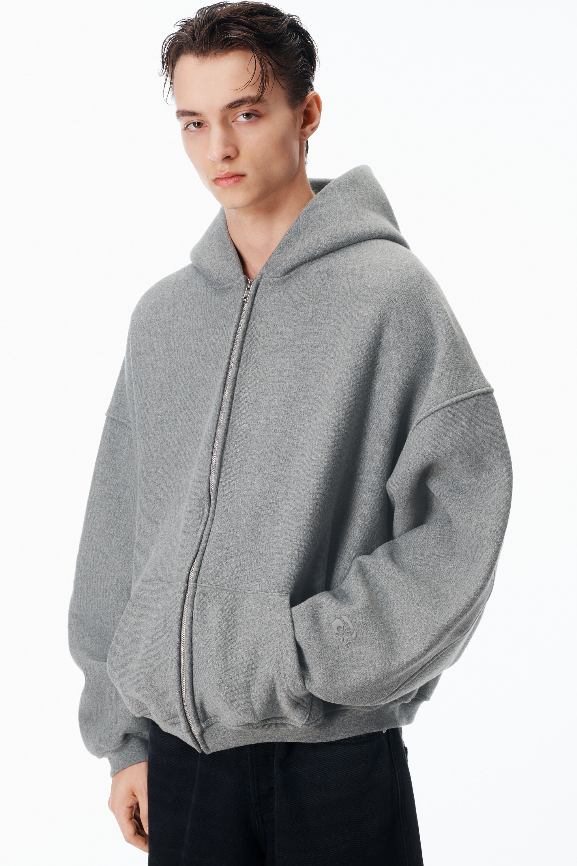 STAR ZIP UP HOODIE IN DENSE FLEECE in SIDEWALK | alexanderwang®