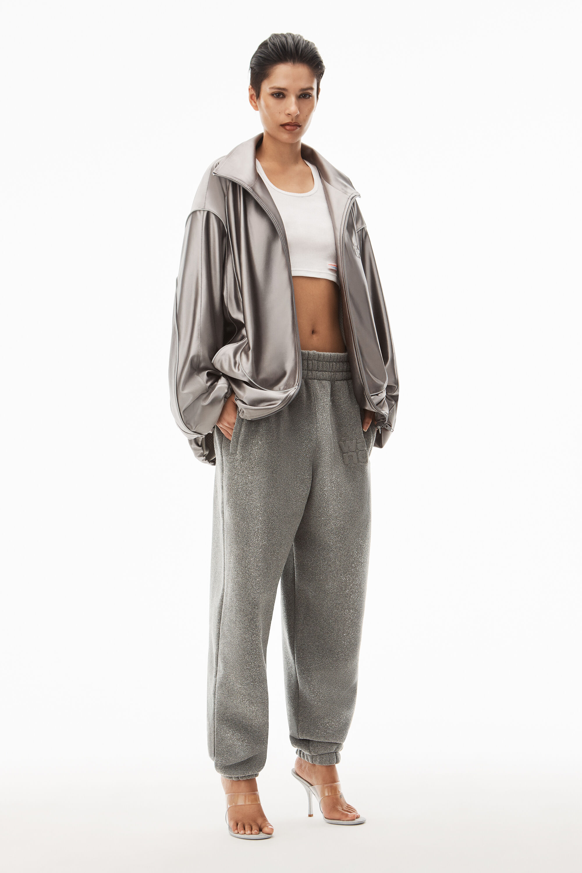 alexanderwang PUFF LOGO SWEATPANT IN GLITTER TERRY