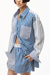 alexander wang shirt in patchwork striped cotton navy/white