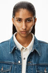 alexander wang 牛仔布水晶袖口机车夹克 deep blue