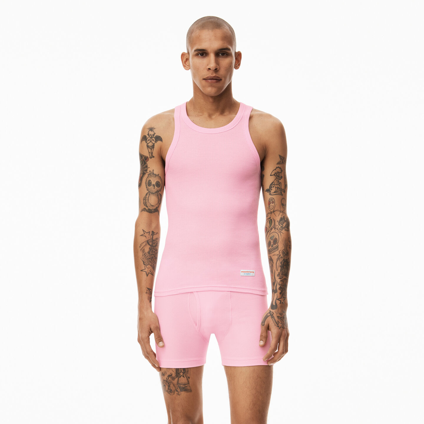 Alexander Wang Tank In Ribbed Cotton In Light Pink