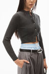 Alexander Wang charcoal melange crystal hotfix shrunken cardigan in wool