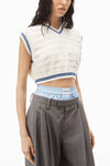alexander wang cropped v-neck vest in compact cotton off white/marine