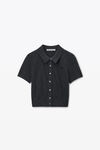 Alexander Wang charcoal logo embroidered polo cardigan in wool