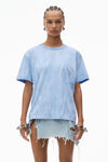 Alexander Wang washed pale blue 棉质平纹针织布堆叠徽标装饰 t 恤