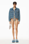 alexander wang 蓝色牛仔徽标装饰前短后长夹克  deep blue/white
