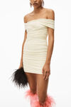 alexander wang off-shoulder mini dress in faux suede tender yellow