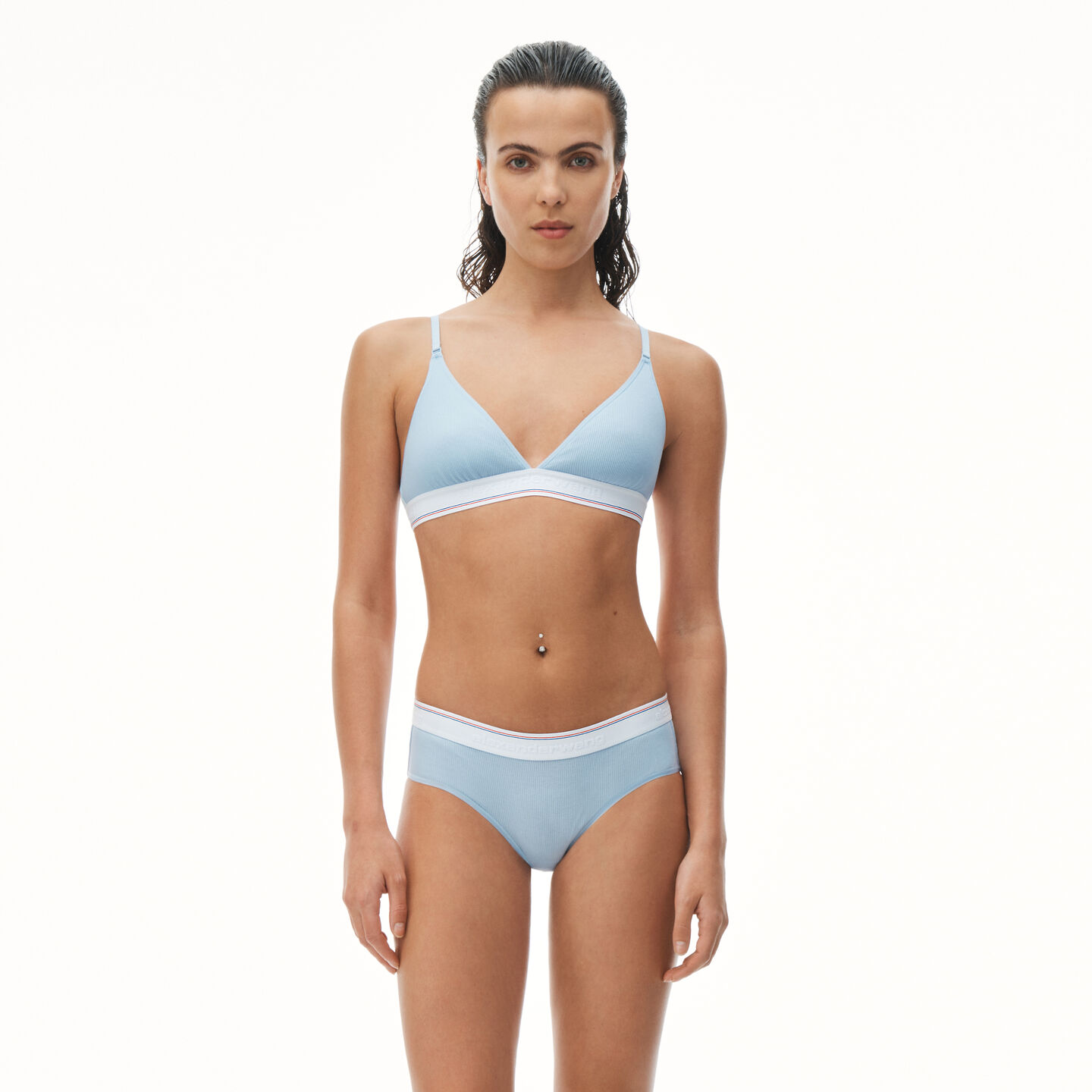 Alexander Wang Triangle Bra In Ribbed Jersey In Blue Pearl