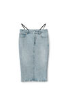 alexander wang 水钻丁字裤牛仔布中长半身裙 vintage faded indigo