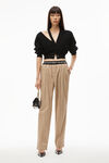 alexander wang logo elastic pleated pant in cotton silver mink
