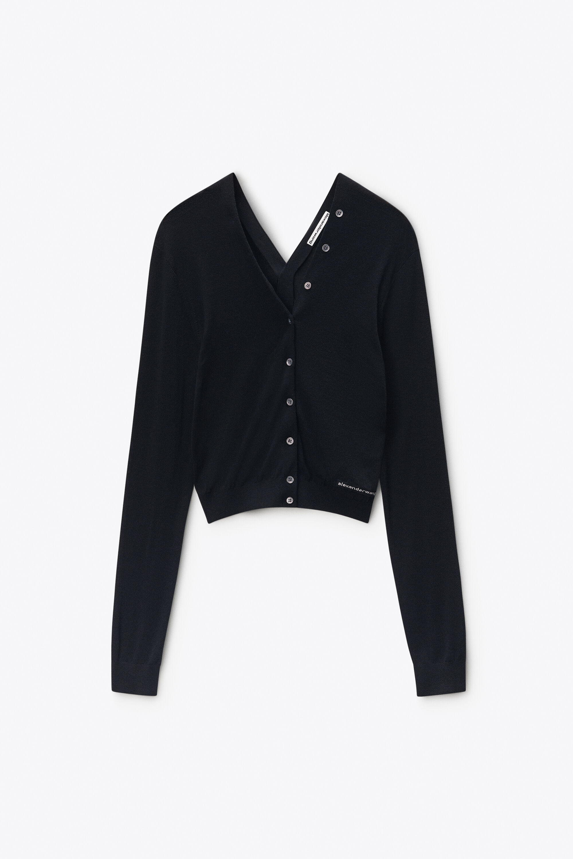 Button-Front Long Sleeve Cardigan in BLACK | alexanderwang®