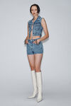 Alexander Wang vintage light indigo gilet in denim con laccetti sul davanti e perline trasparenti termoapplicate