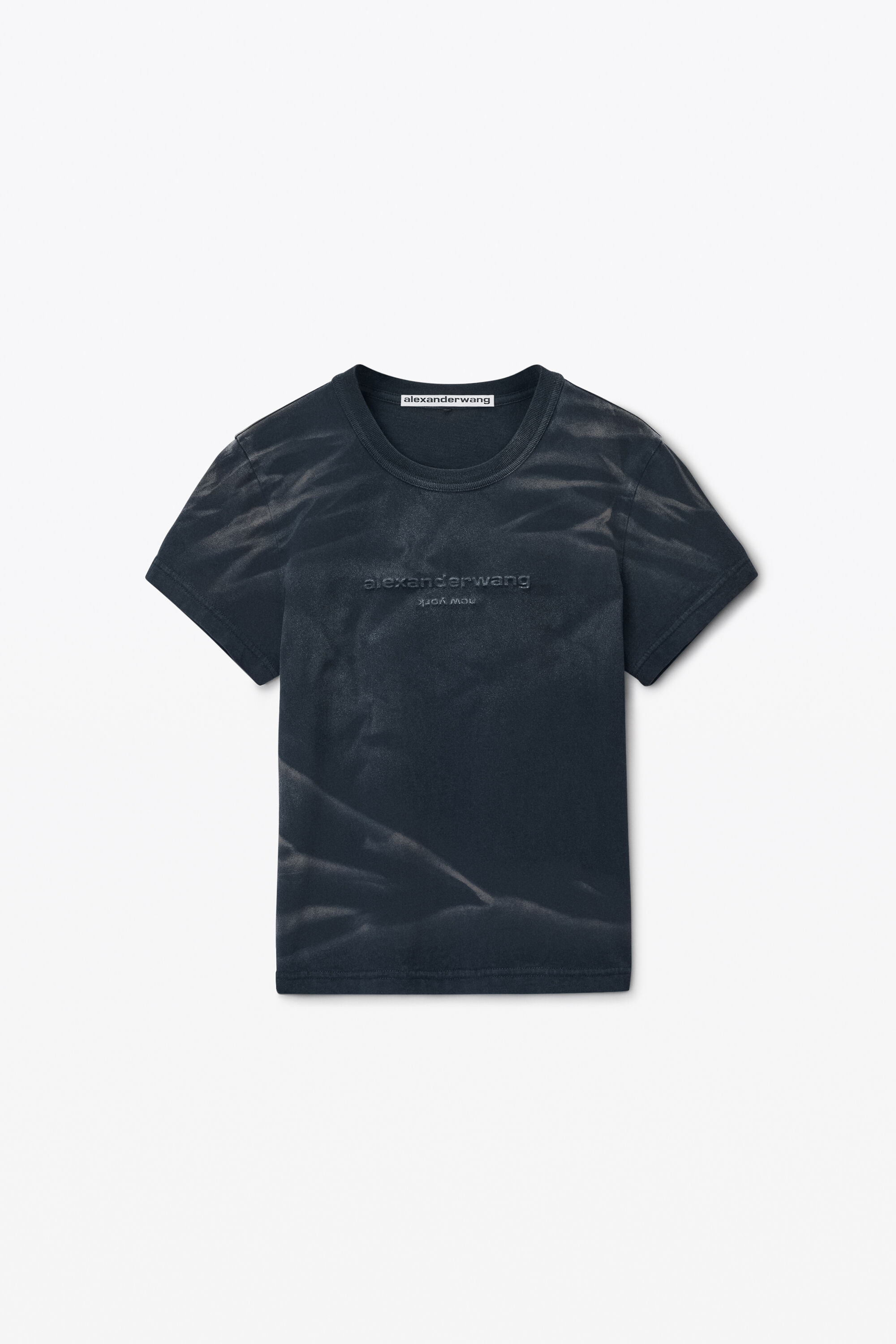 Distressed Logo Shrunken Tee in Cotton Jersey in WASHED BLACK