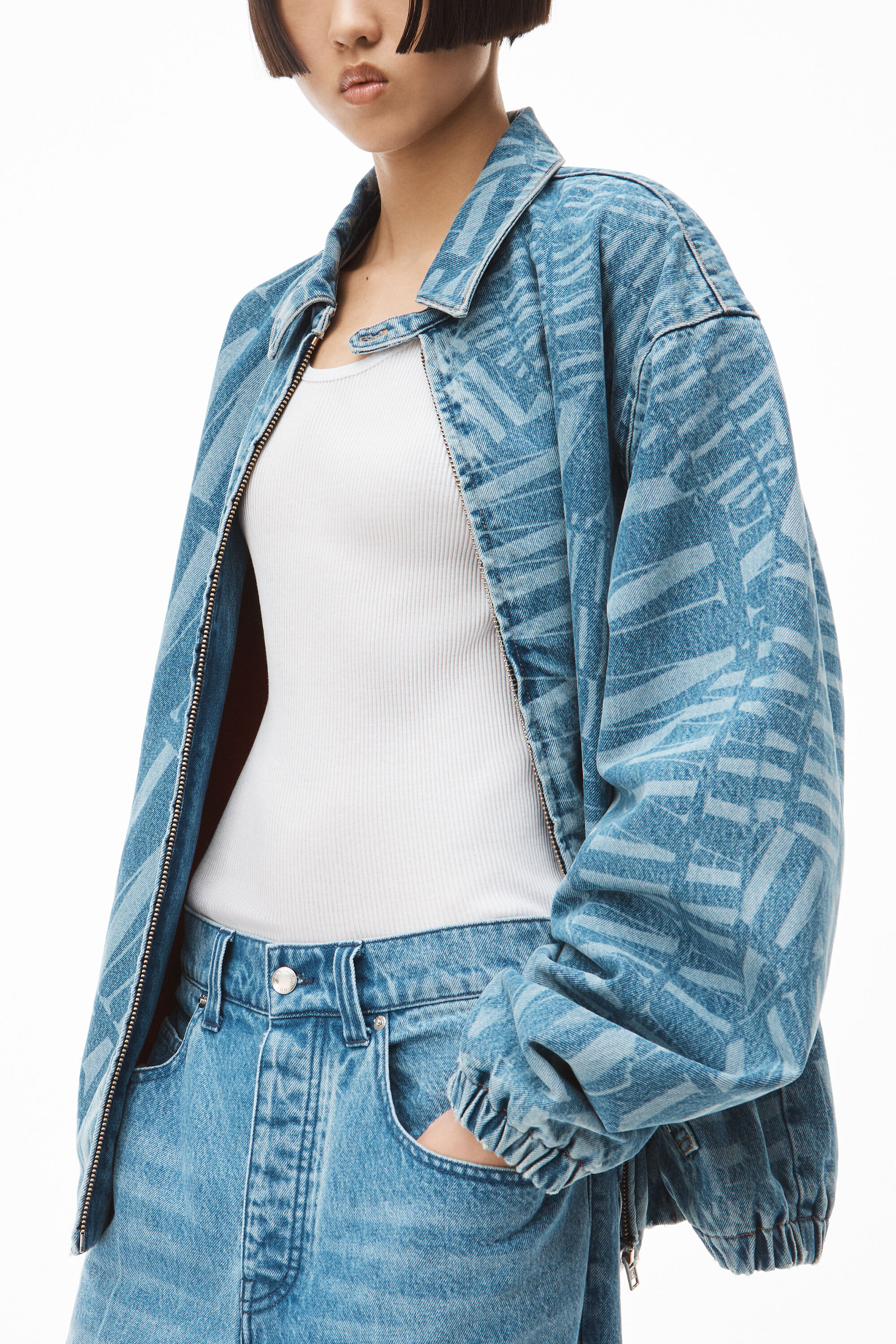 alexanderwang AWNY LOGO GOLF JACKET IN DENIM MEDIUM WASHED INDIGO 