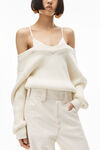 alexander wang pullover with satin cami layer in cotton soft white