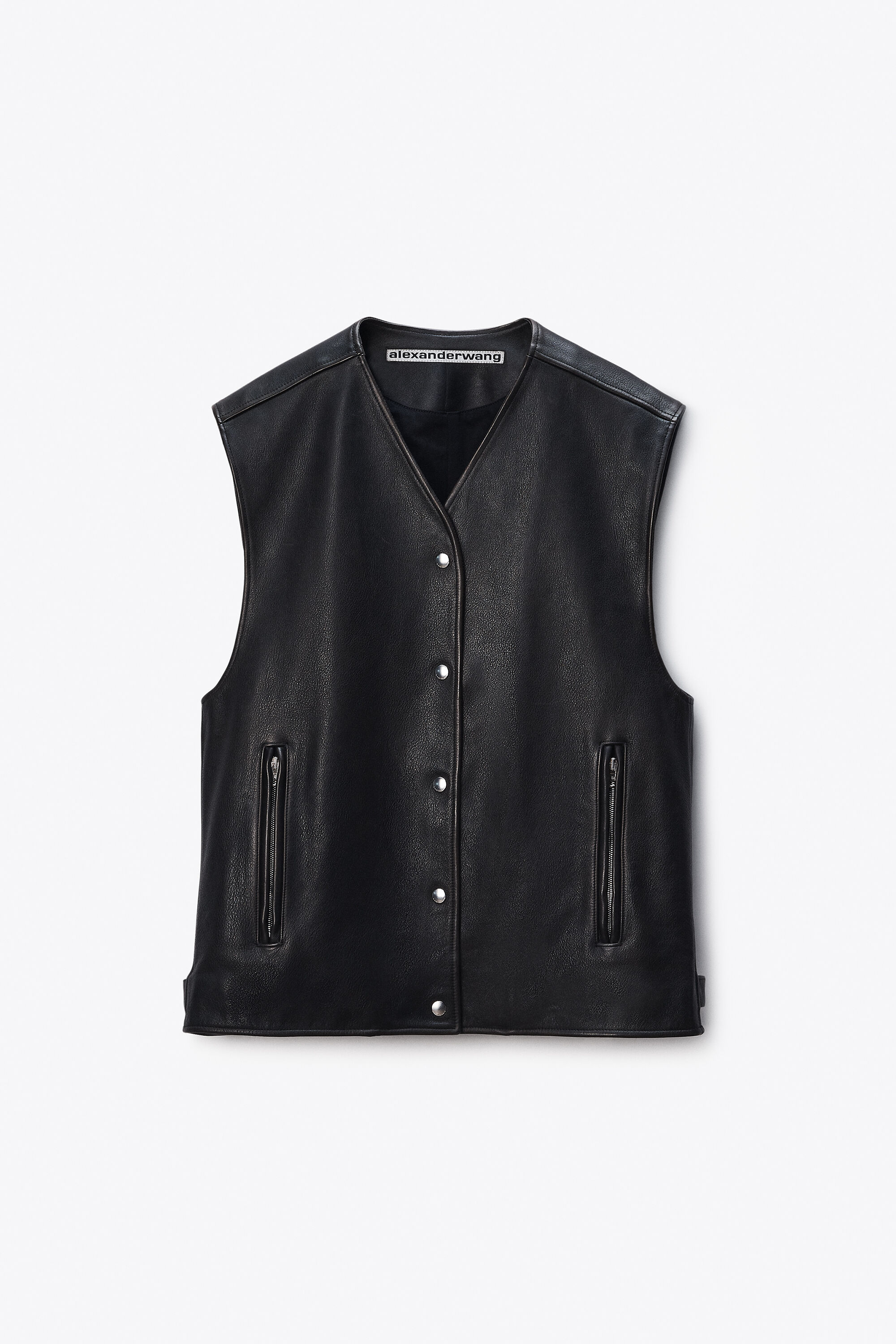 Boxy Moto Vest in Leather in BLACK | alexanderwang®