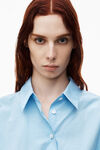 Alexander Wang chambray blue cropped drawstring blouse in cotton & crystal hotfix poplin