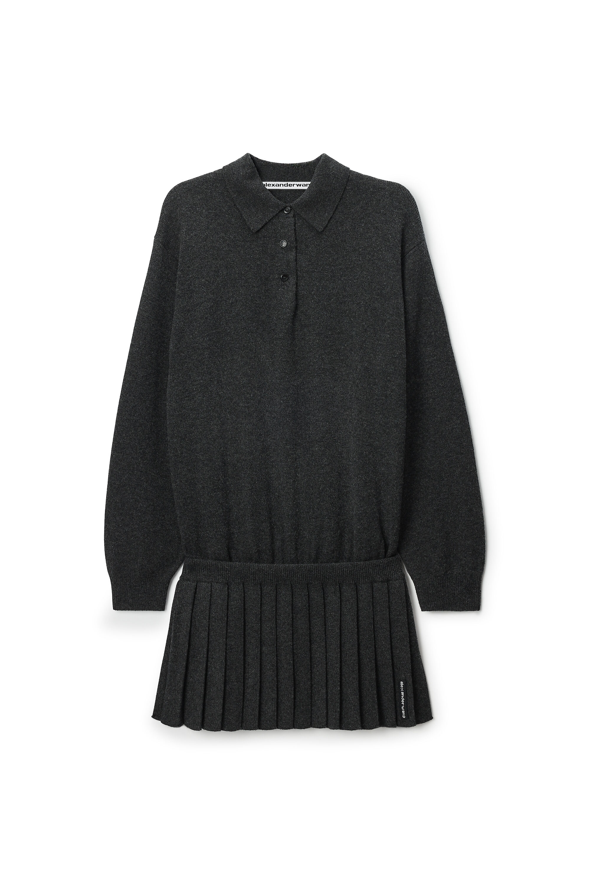LONG SLEEVE POLO DRESS WITH HEAT PRESSED SKIRT in GRAPHITE