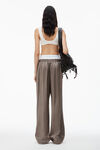 alexander wang logo boxer pant in shiny cupro twill grey/black