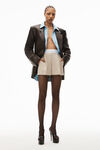 alexander wang pleated shorts in wool tailoring feather