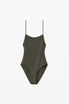 alexander wang crystal charm string swimsuit in jersey army green