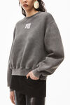alexander wang puff logo crew sweatshirt in terry washed black