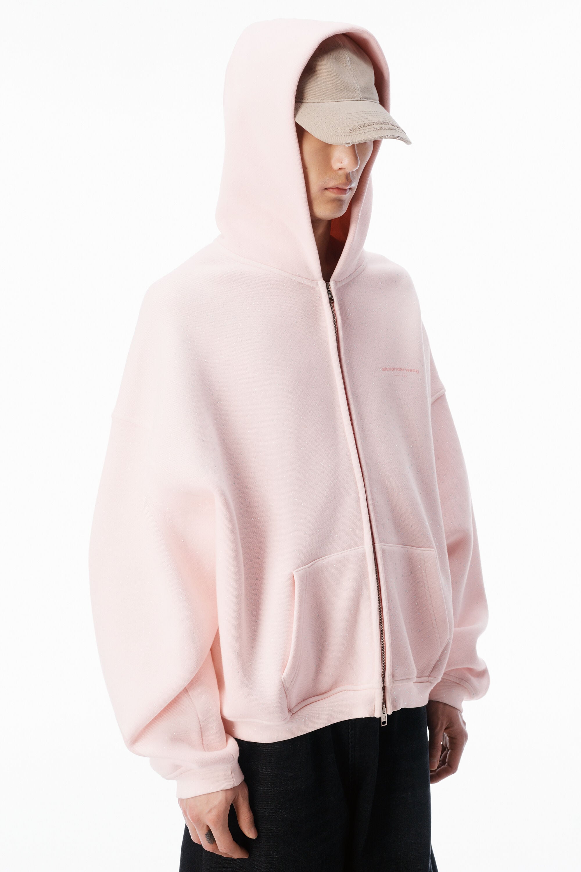 Crystal Terry Zip Hoodie in LIGHT PINK | alexanderwang®