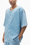 Alexander Wang washed blue 棉质平纹针织布加大款棒球衫