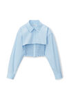 alexander wang layered smocked cami in compact cotton chambray blue