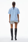 Alexander Wang washed pale blue 棉质平纹针织布堆叠徽标装饰 t 恤