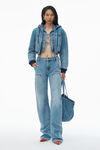Alexander Wang classic worn indigo high-waist workwear pant in clear bead hotfix